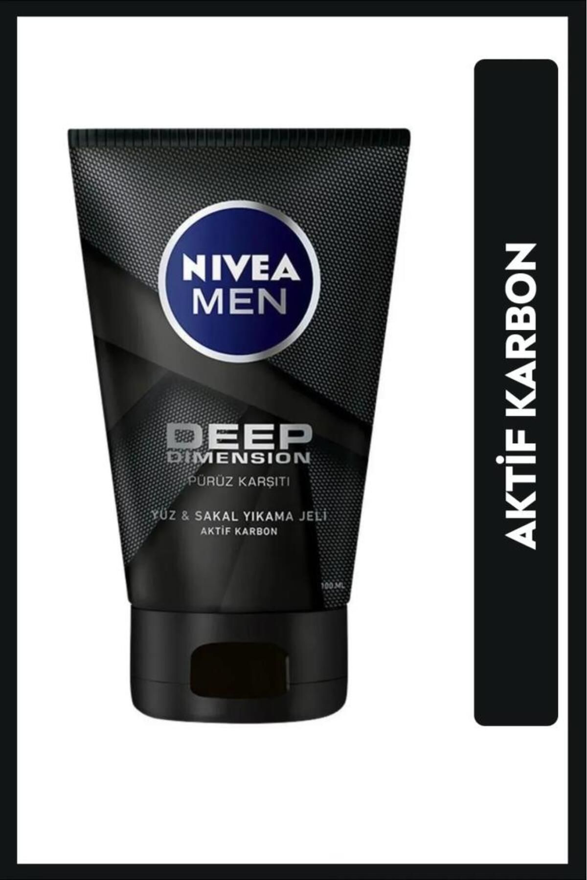 NIVEA MEN Мужской очищающий гель для лица и бороды Deep Dimension 100 мл, очищение кожи, активированный уголь 81032