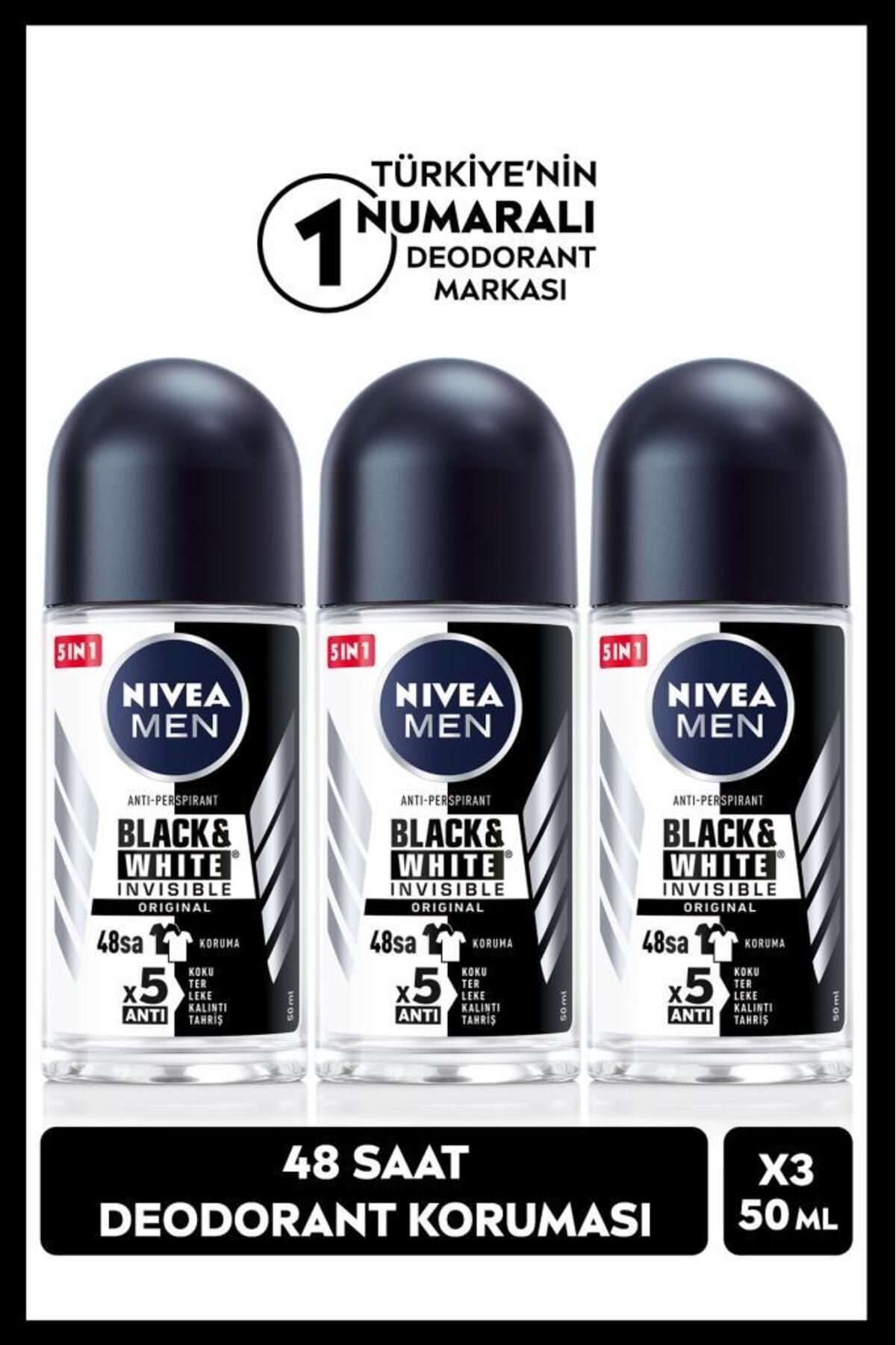 Мужской шариковый дезодорант NIVEA MEN, черный и белый, оригинальный, 50 мл, защита 48 часов, 3 шт. НАБОР.NVE.965