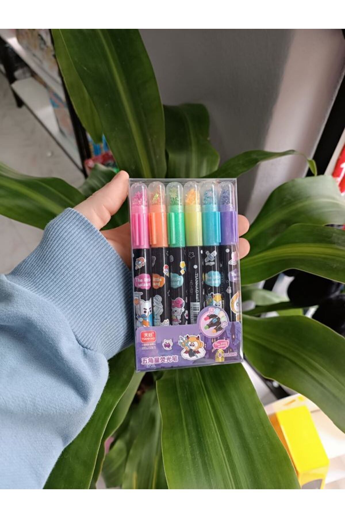 EyER Shoping Yıldız Baskılı Pullu Damga Fosforlu Sihirbaz Kalem 6lı