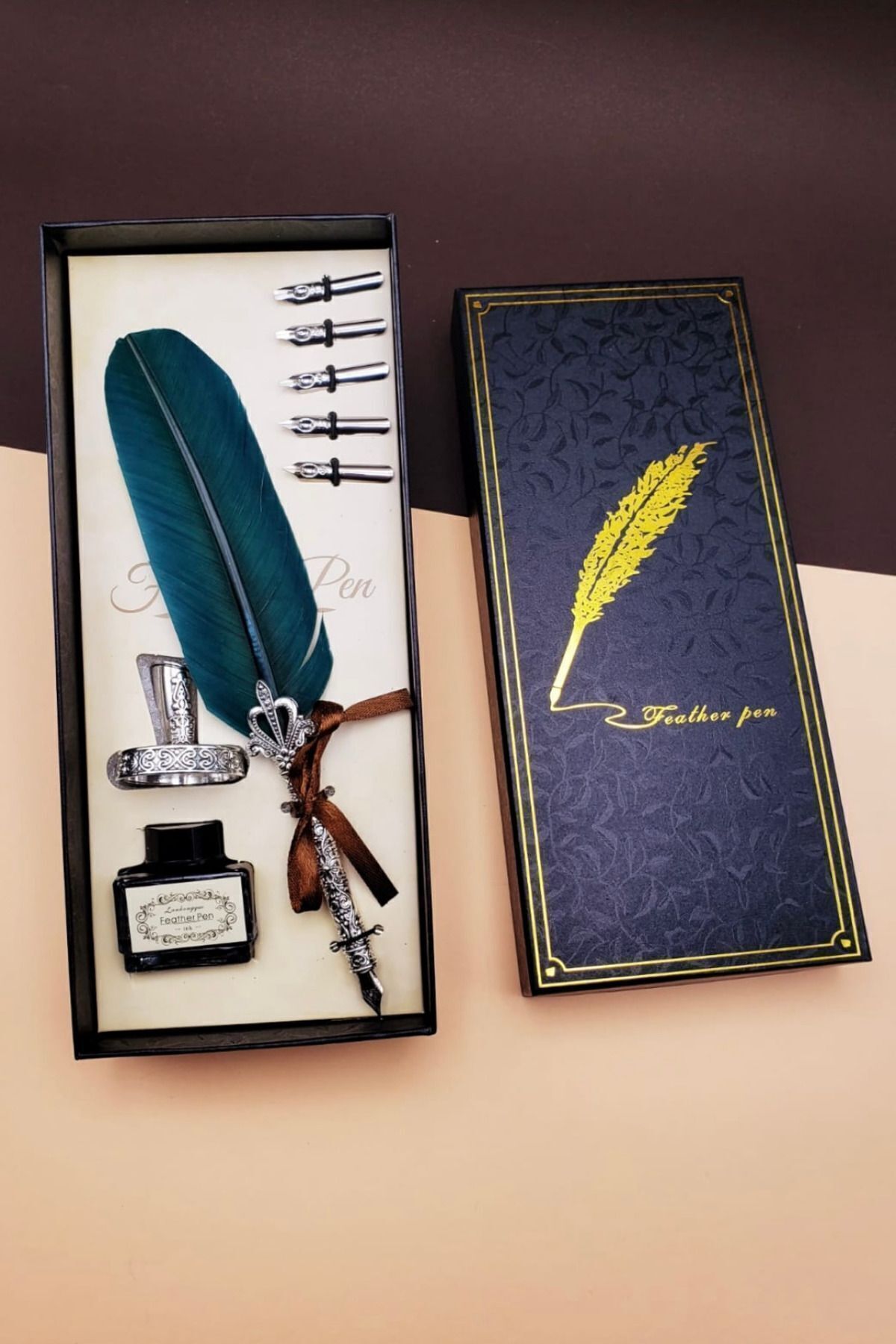 Saltos Masa Üstü Kuş Tüyü Divit Kalem 24 Kasım Öğretmenler Günü Hediyesi Mürekkep Seti Kutulu Öğretmene