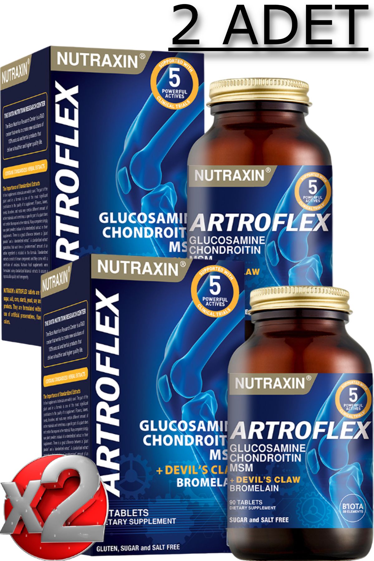 Nutraxin 2 Adet Nutraxin Artroflex 90 Adet Tablet - (Glukozamin-MSM-Kondroitin-Bromelain-Şeytan Pençesi)