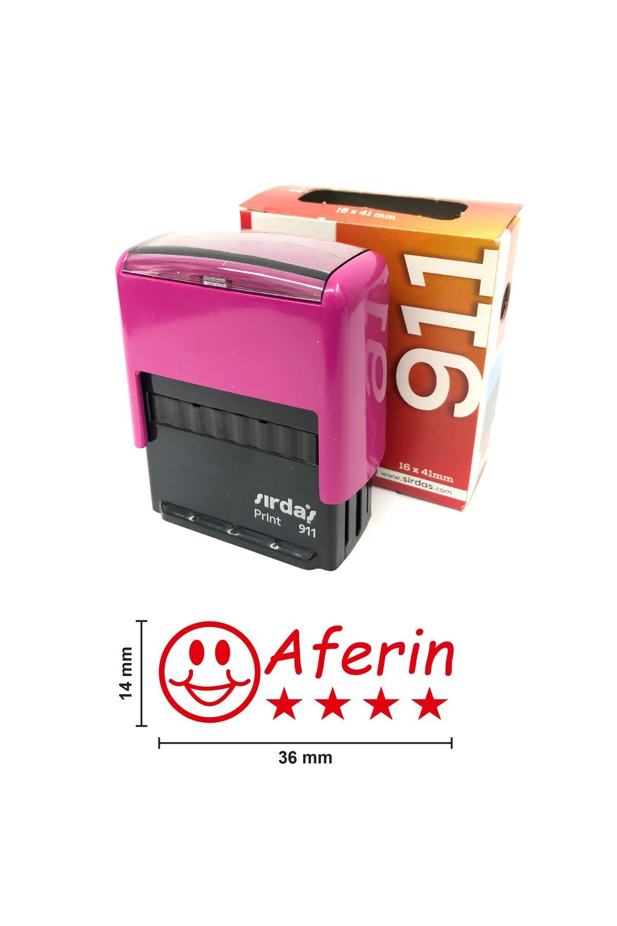 Sırdaş Öğretmen Kaşesi Aferin Yıldızlı 911 (36x14 Mm) Kırmızı Keçeli Otomatik Kaşe