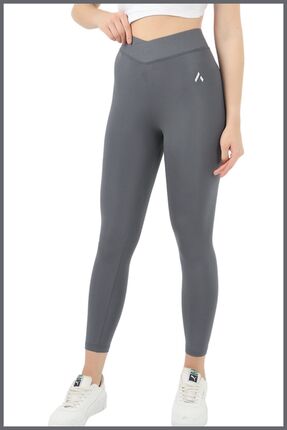missmaral Kadın Tayt Yüksek Bel Toparlayıcı Antrasit Bilek Boy Logolu Özel Ür...