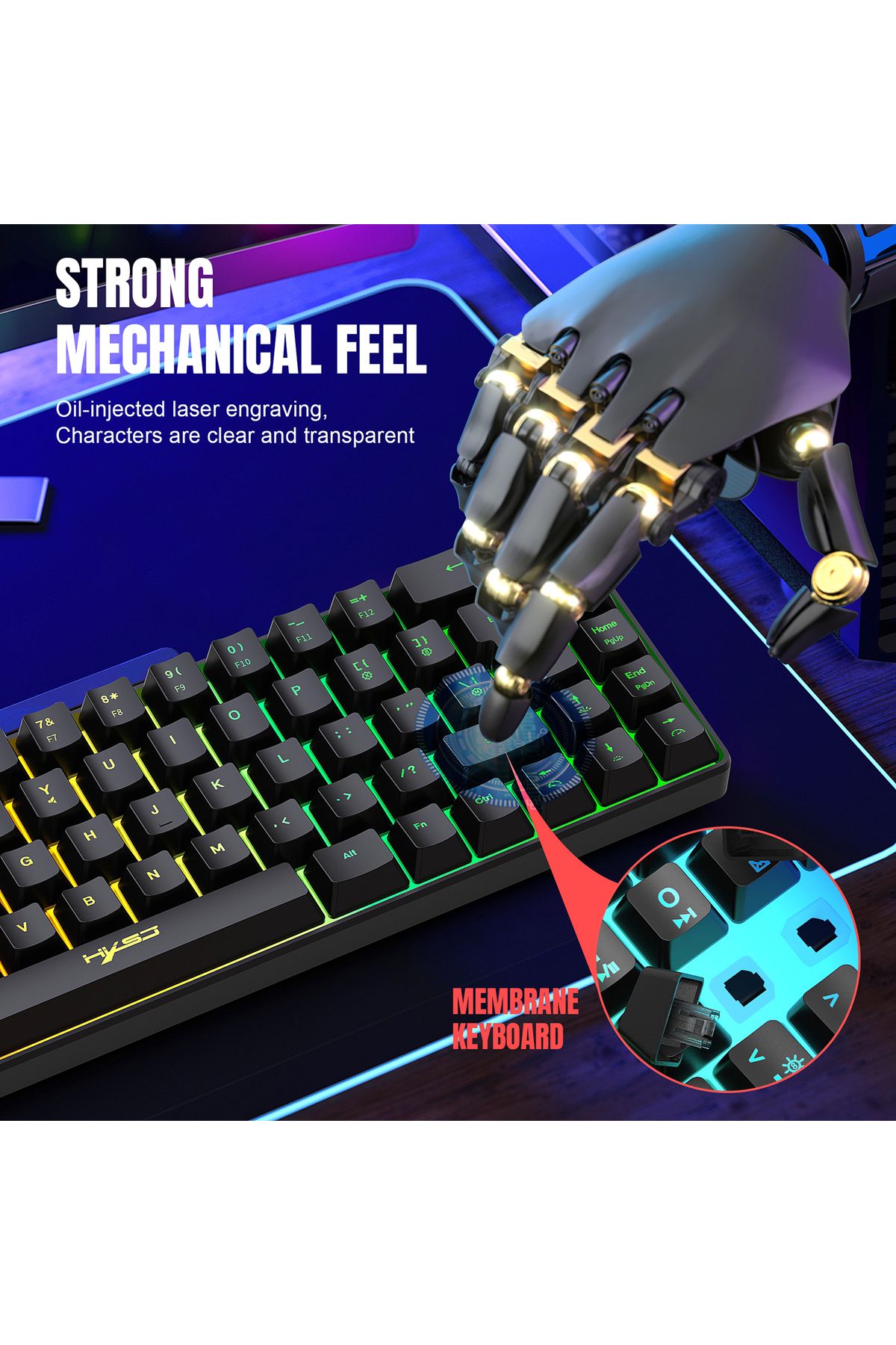 Choice-HXSJ V200 Wired K68 RGB Streamer Mini Gaming Keyboard 19-Key Conflict-Free Membrane Keyboard but ... 4