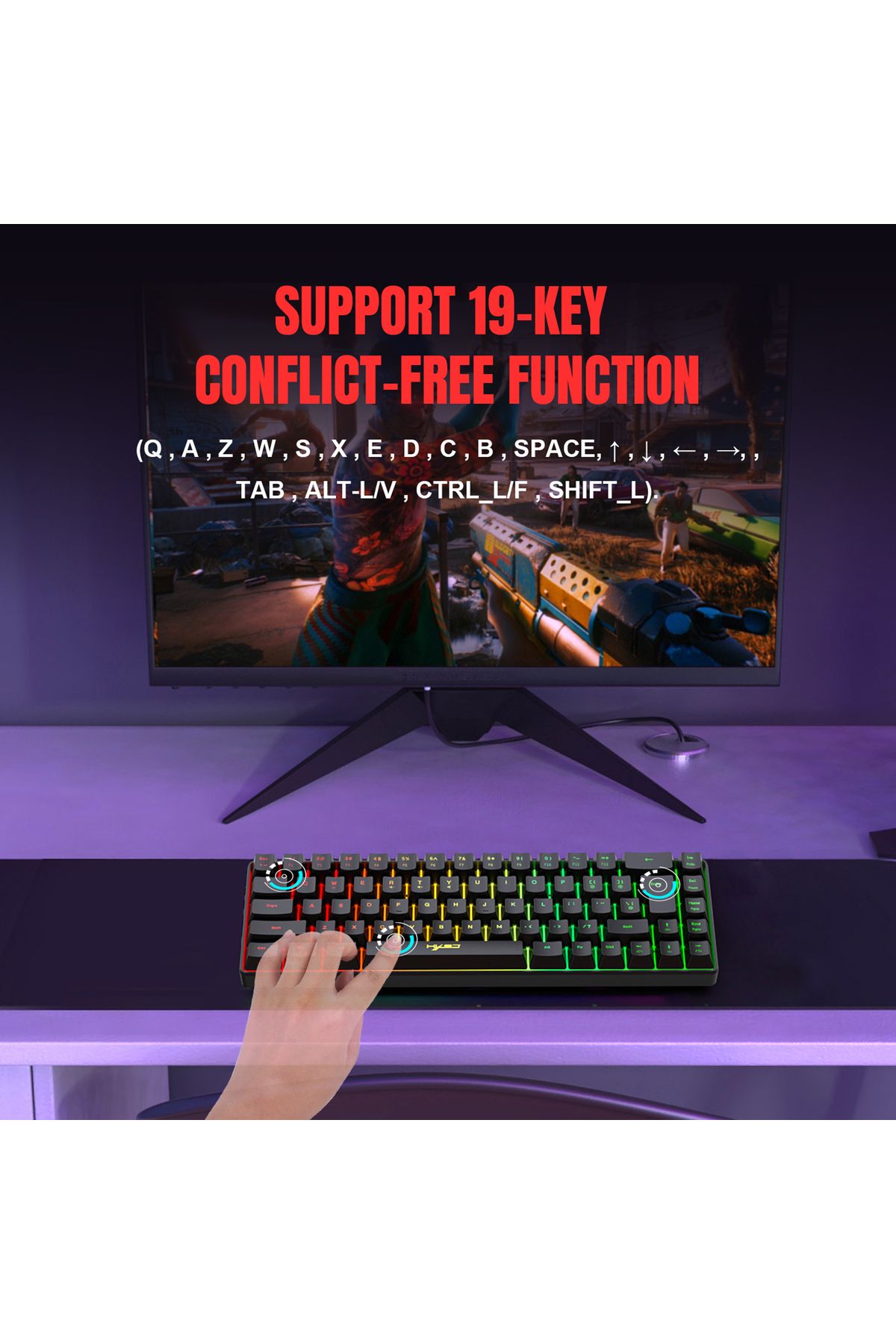 Choice-HXSJ V200 Wired K68 RGB Streamer Mini Gaming Keyboard 19-Key Conflict-Free Membrane Keyboard but ... 6