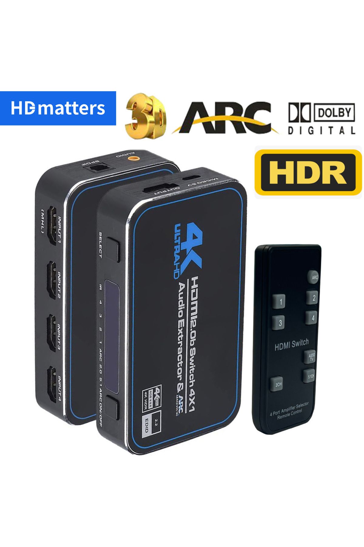 Choice-4K HDMI Switch with Audio - 60Hz HDMI 2.0, 5 in 1 out, HDR Switcher 2