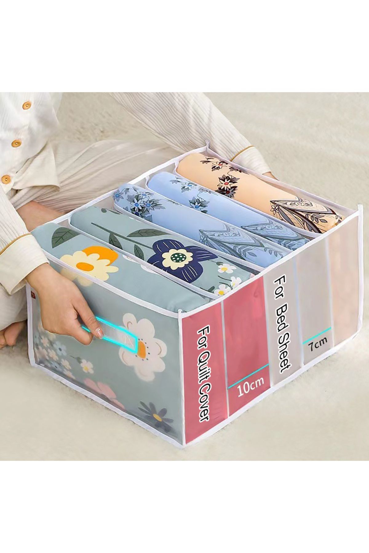 Choice-Large Capacity Quilt Cover Storage 5 Grids Bed Sheet Down Jacket Bath Towel Organizer Mesh Compar... 6