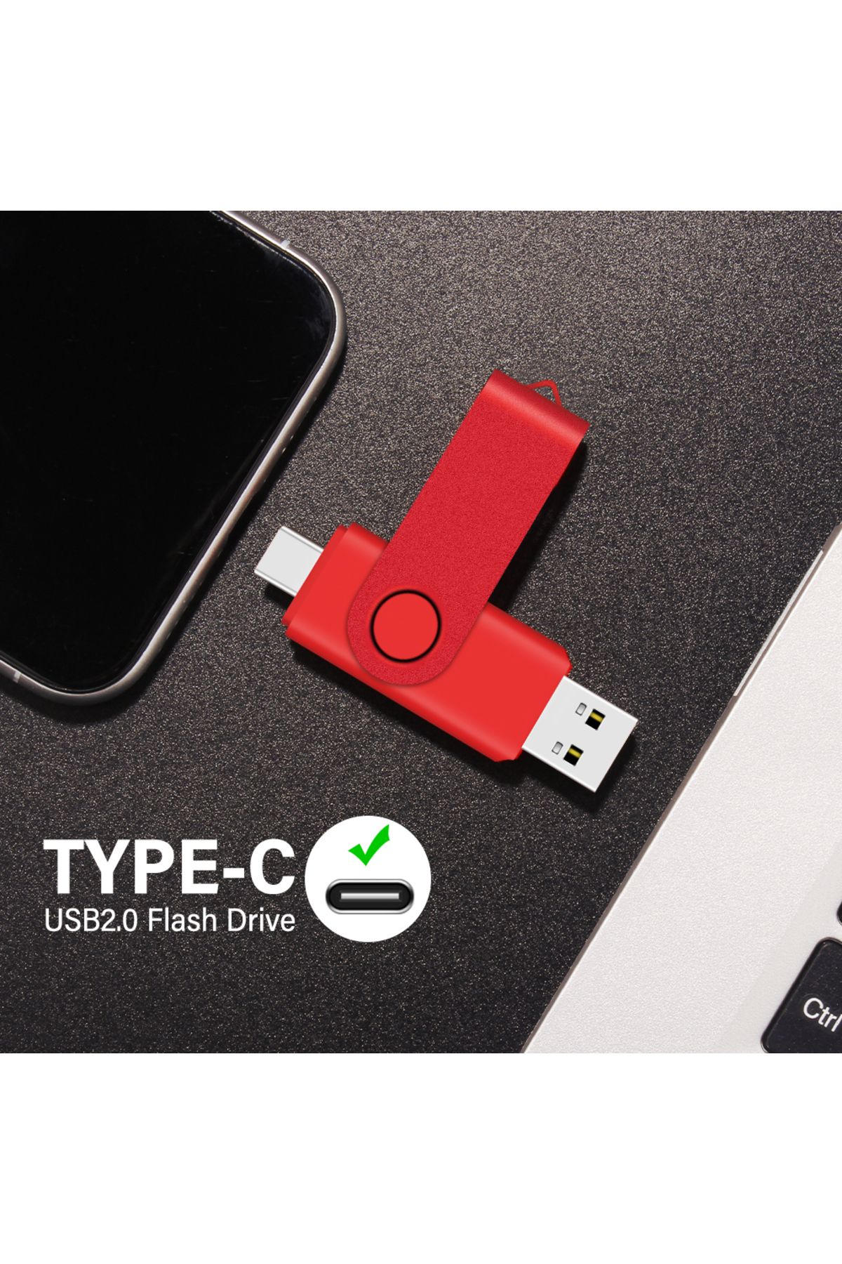 JASTER-TYPE-C USB Flash Drive 128GB 2 in 1 Red Memory Stick 32GB Rotatable Pen Drive 64GB Pendrive for M... 6