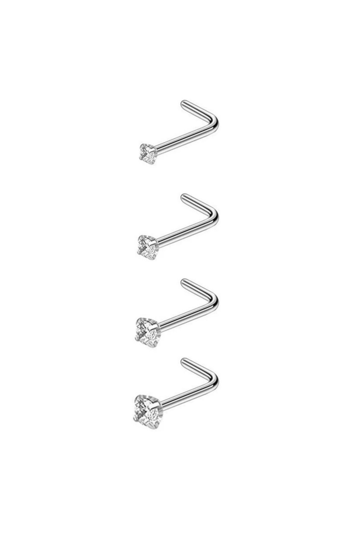 Choice 4 12PCS 20G 316L Stainless Steel Zircon Nose Piercing Stud for Women Men L Shape Nose Ring Nose Trendyol