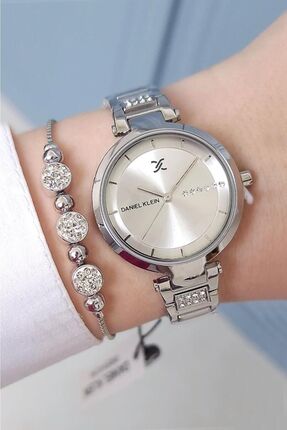 Daniel Klein Metalik Çelik Bilezik Kadın Kol Saati + Zirkon Taşlı Bileklik