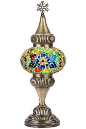 El Yapımı Otantik Mozaik Renkli Cam Masaüstü Abajur Lamba Masa Komodin Gece Lambası Xl 45cm XLMasa45