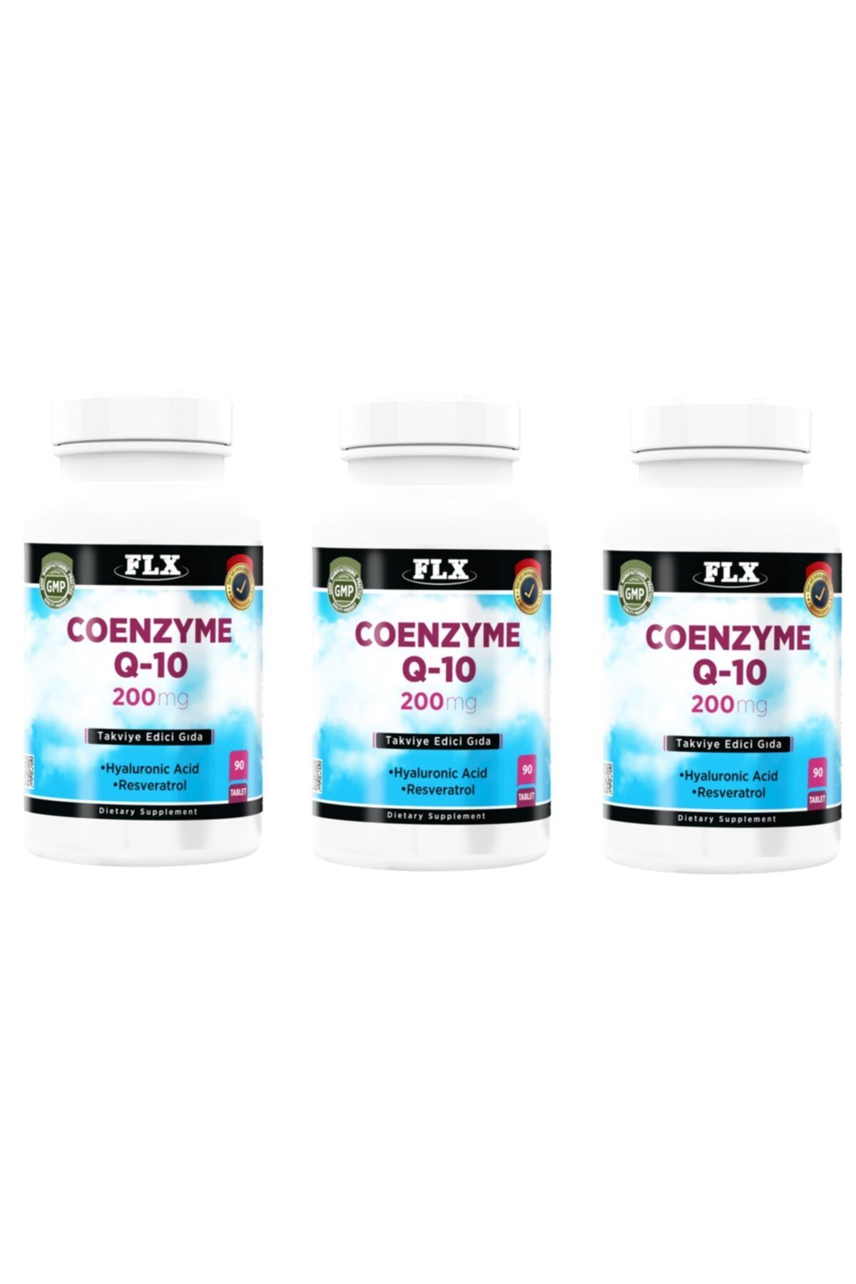 FLX Koenzim Coenzyme Q-10 200 Mg Hyaluronik Asit Resveratrol 90 Tablet X 3 Kutu