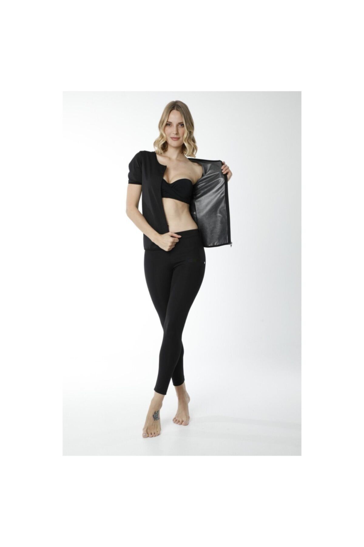 Trendifoni Costum De Transpirație Cu Mânecă Scurtă, Cu Fermoar, Efect Saună Femeie - 3XL