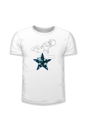 Uzay Space Baskılı Beyaz Tshirt Regular Fit Baskılı Kısa Kollu T-shirt Krmb110 krmb110