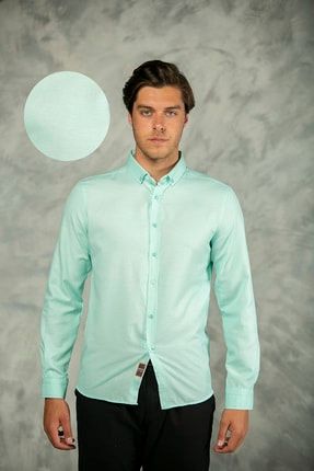 Erkek Su Yeşili Düz Basic Gömlek 6033