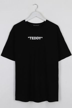 Teddy Göğüs Ve Sırt Baskılı Siyah Oversize Unisex Tshirt 816E0566-1