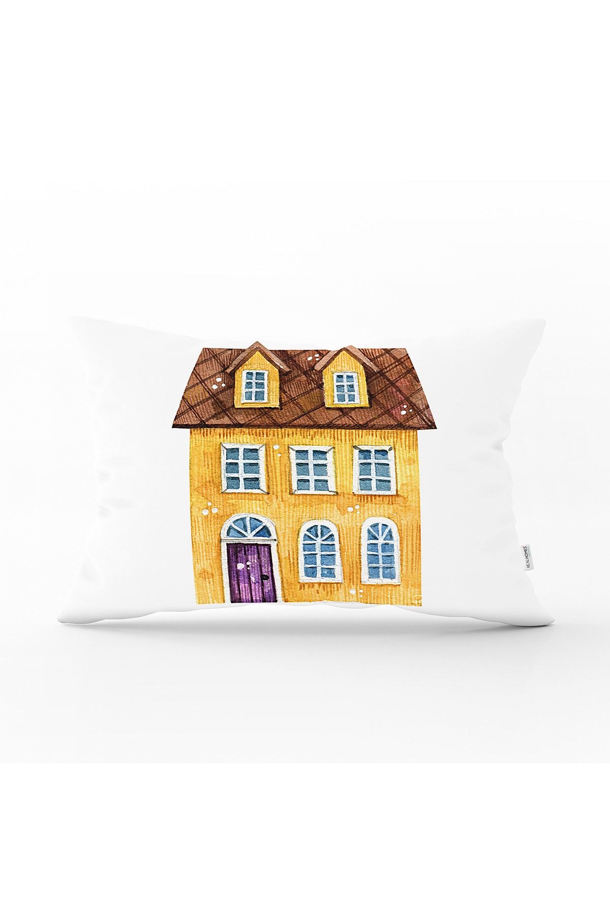 Realhomes Μινιατούρα Κίτρινο Σπίτι Με Ψηφιακή Εκτύπωση Διακοσμητική Ορθογώνια Μαξιλαροθήκη Ριχτάρι - 35 x 55
