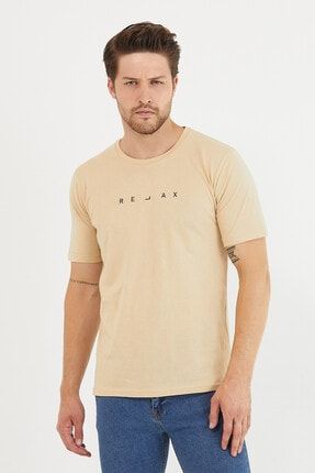 Erkek Krem Relax Baskılı Slim Fit T-shirt-rlxtsr26s RLXTS
