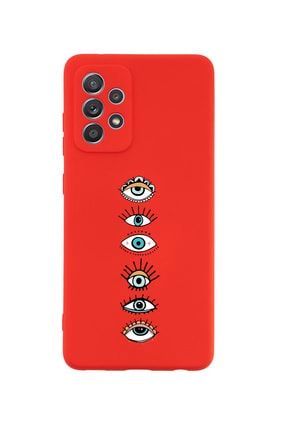 Samsung A72 Renkli Gözler Premium Silikonlu Kırmızı Telefon Kılıfı MCSAMA72LRNKLGZLR