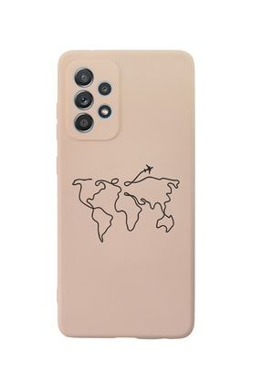 Samsung A52 Dünya Harita Rotalı Premium Silikonlu Pembe Telefon Kılıfı MCSAMA52LDNYHRTRTLBLCK