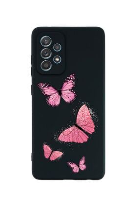 Samsung A72 Pembe Kelebekler Premium Silikonlu Siyah Telefon Kılıfı MCSAMA72LPMBKLKBKLR
