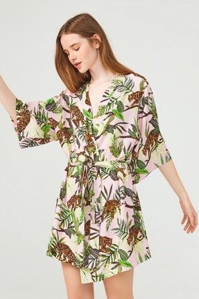 Leopar Tropikal Desen Viskon Ultra Soft Kimono/Sabahlık 21SS1WLW10021