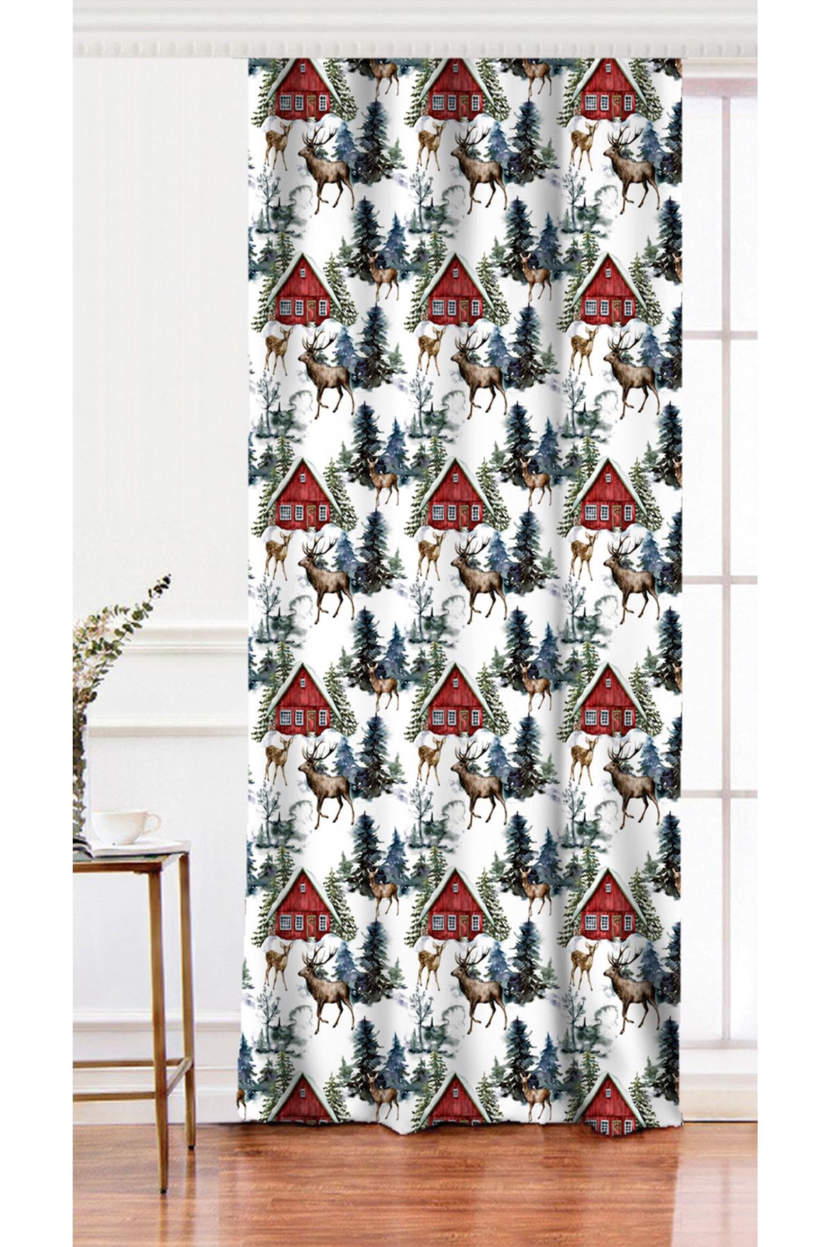Realhomes Perdeau De Fundal Modern Imprimat Digital Cu Design De Cerb Și Pin Cu O Singură Aripă - 140 x 200