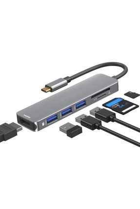 6 in 1 SD USB Type-C Hub HDMI Girişli Macbook Çevirici 6/1