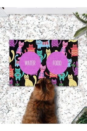 Renkli Kediler Kedi Köpek Mama Eğitim Paspası Ve Beslenme Altlığı SSP-002