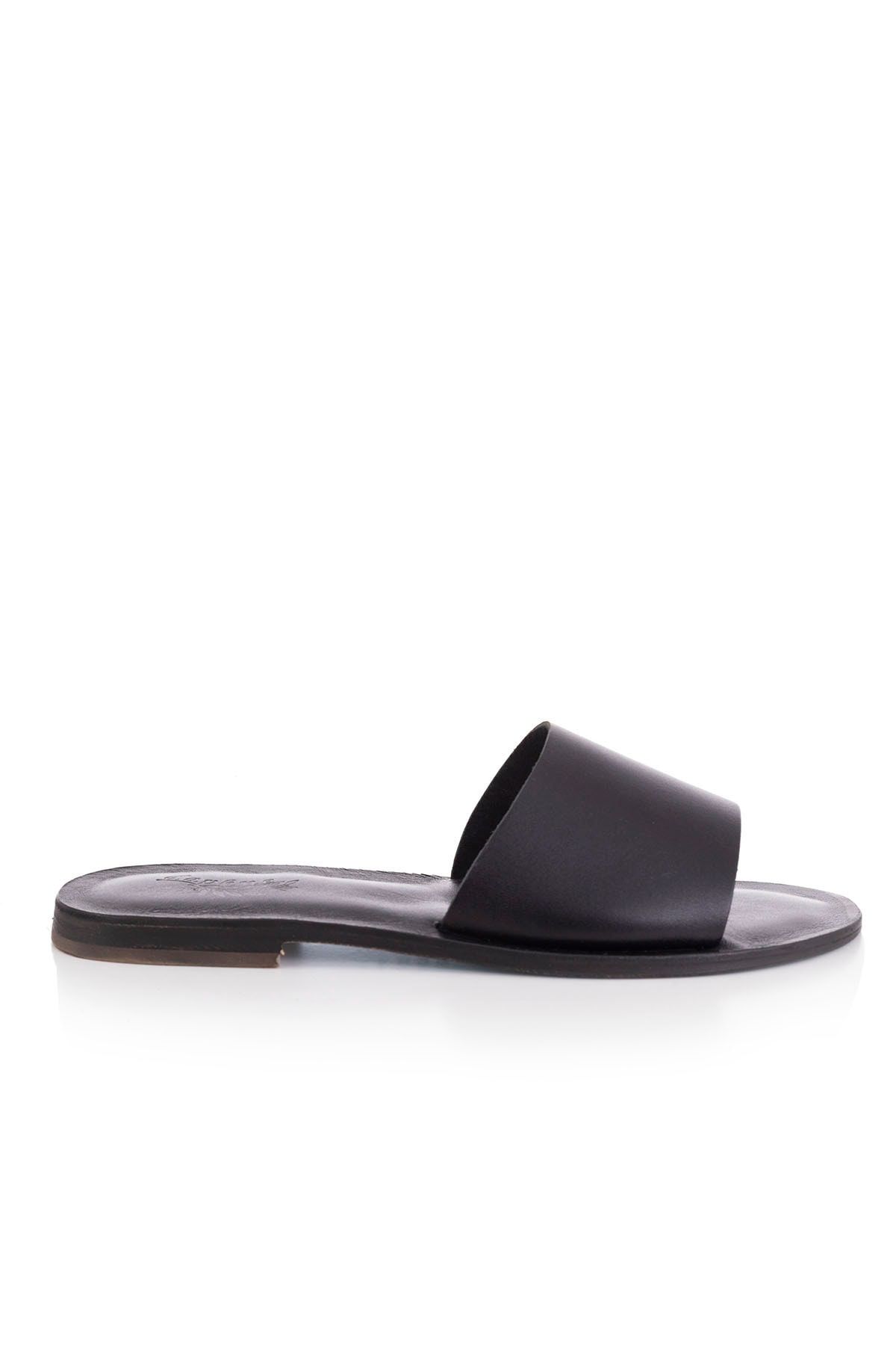 دمپایی سیاه زنانه چرمی دست ساز KK3001 DaphneSandals