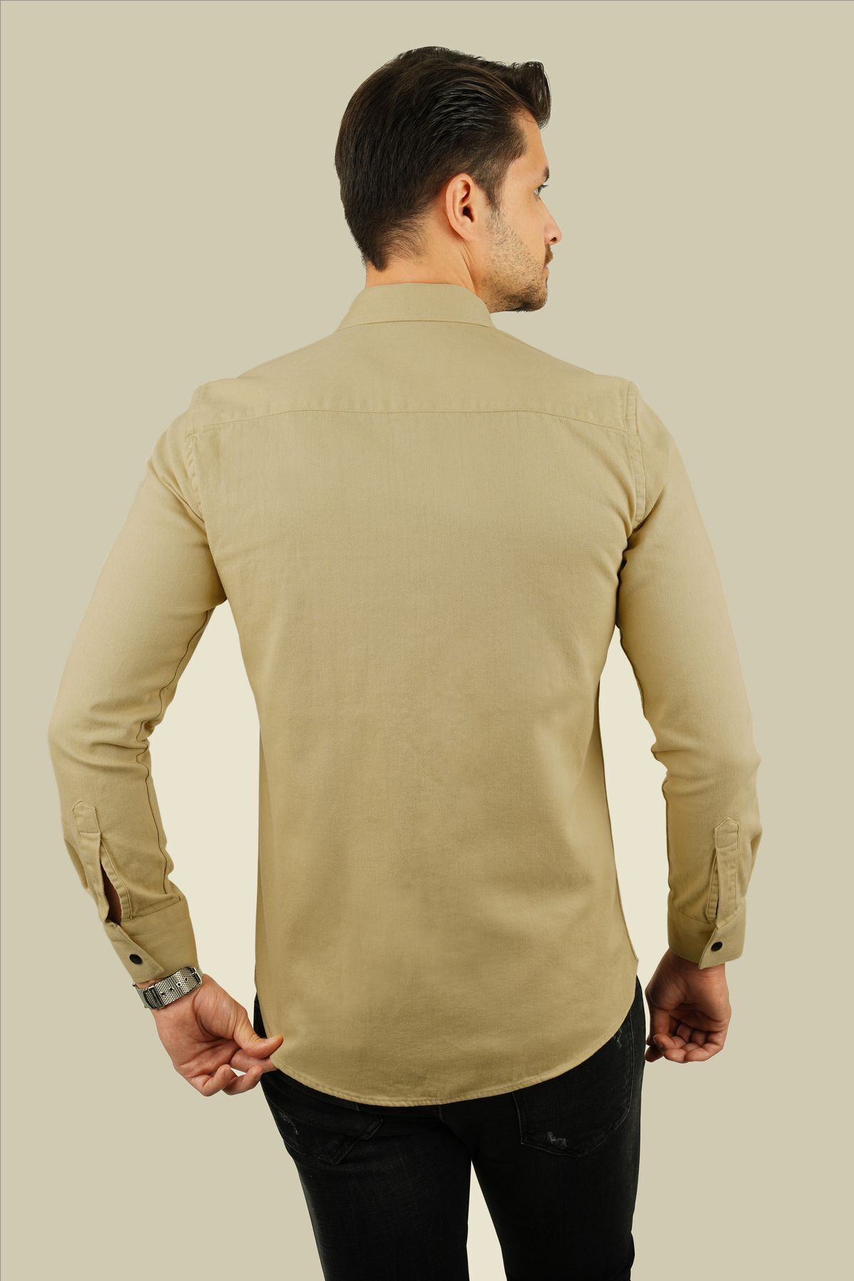 Etikmen-Beige Slimfit Real Jeans Herrenhemd 8