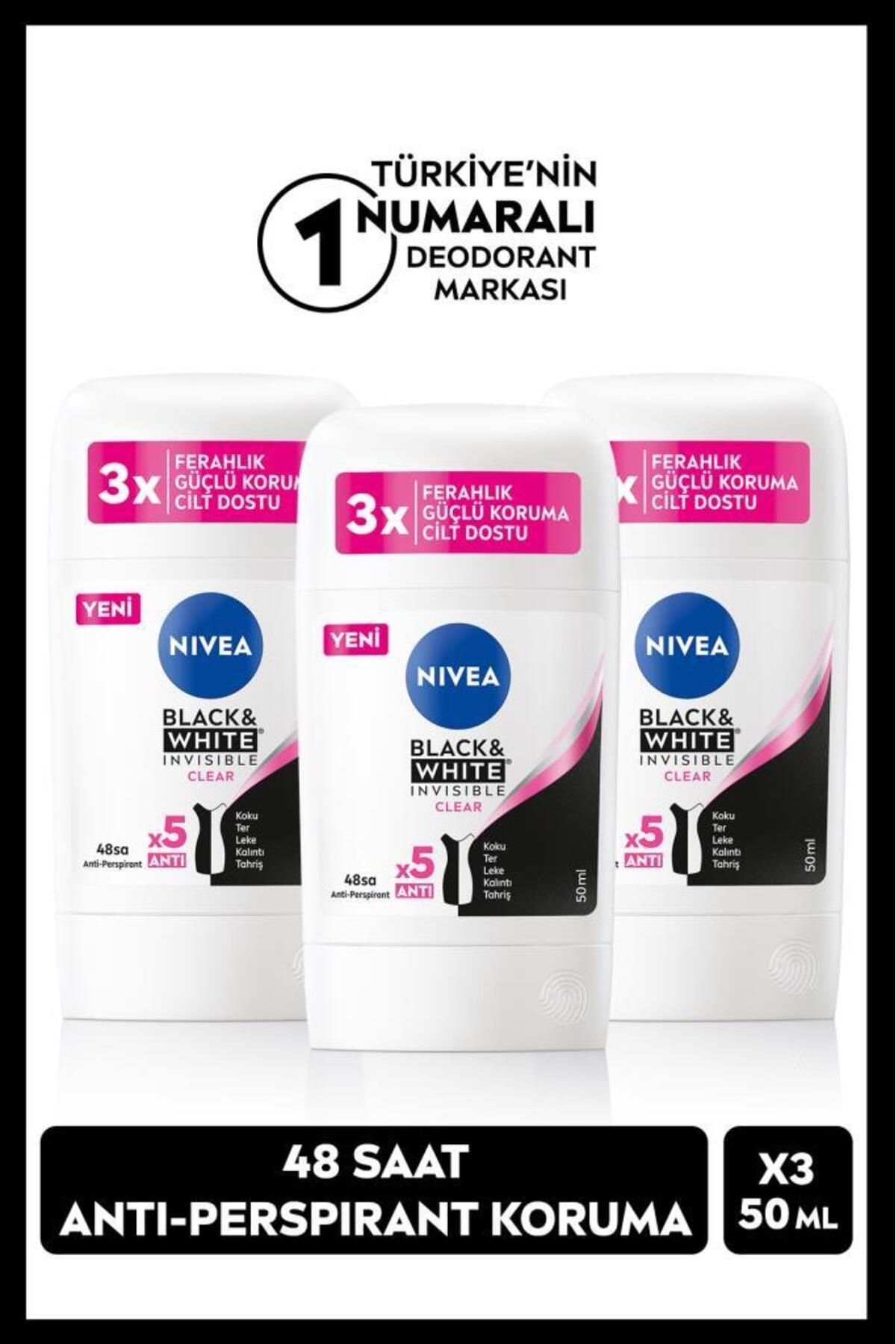 Женский дезодорант-стик NIVEA, черный и белый, прозрачный, 50 мл, защита 48 часов, 3 шт. НАБОР.NVE.973