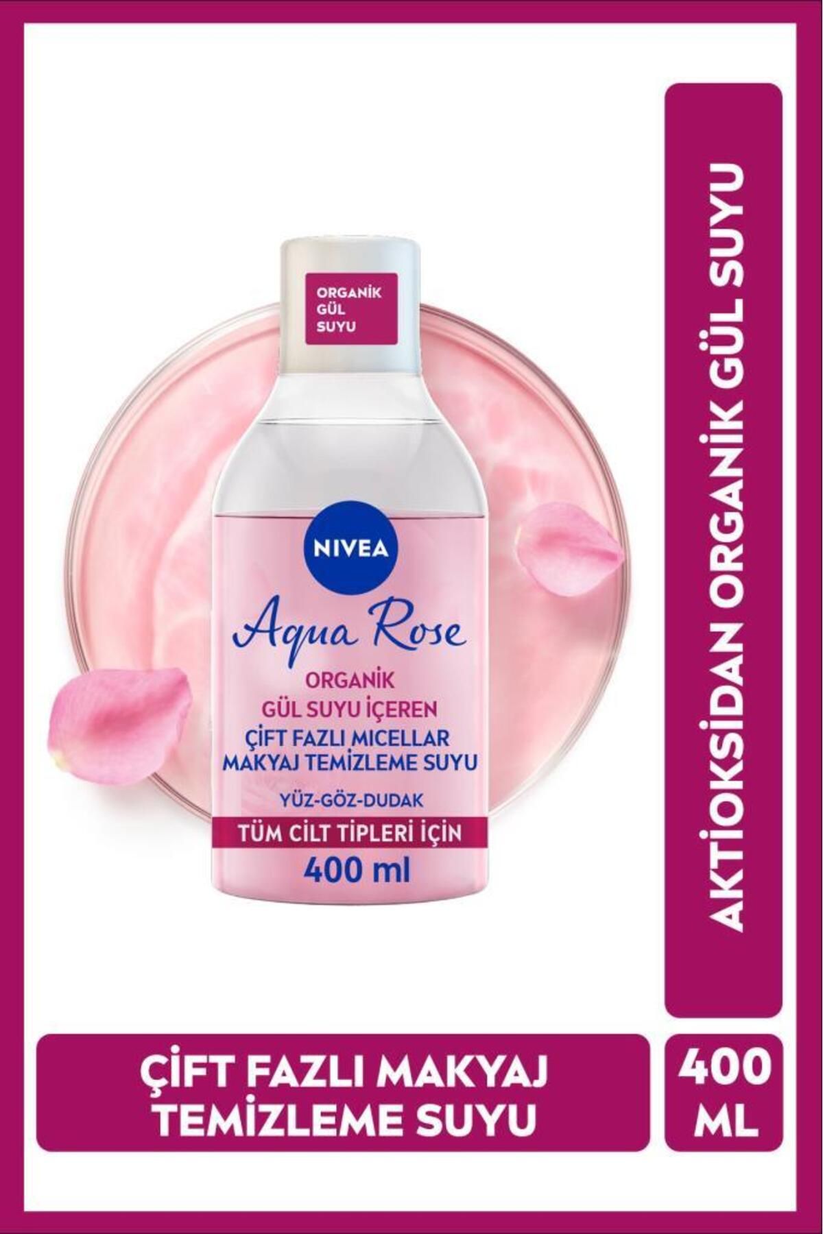 NIVEA Aqua Rose Micellar Gül Suyu Çift Fazlı Makyaj Temizleme Suyu 400ml, Yüz Göz Ve Dudak, Nemlendirici 82813