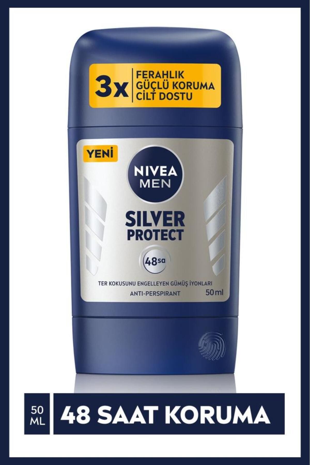 NIVEA Men Мужской дезодорант-стик Silver Protect 50 мл, 48 часов против пота и запаха пота Nivea Men Silver Protect