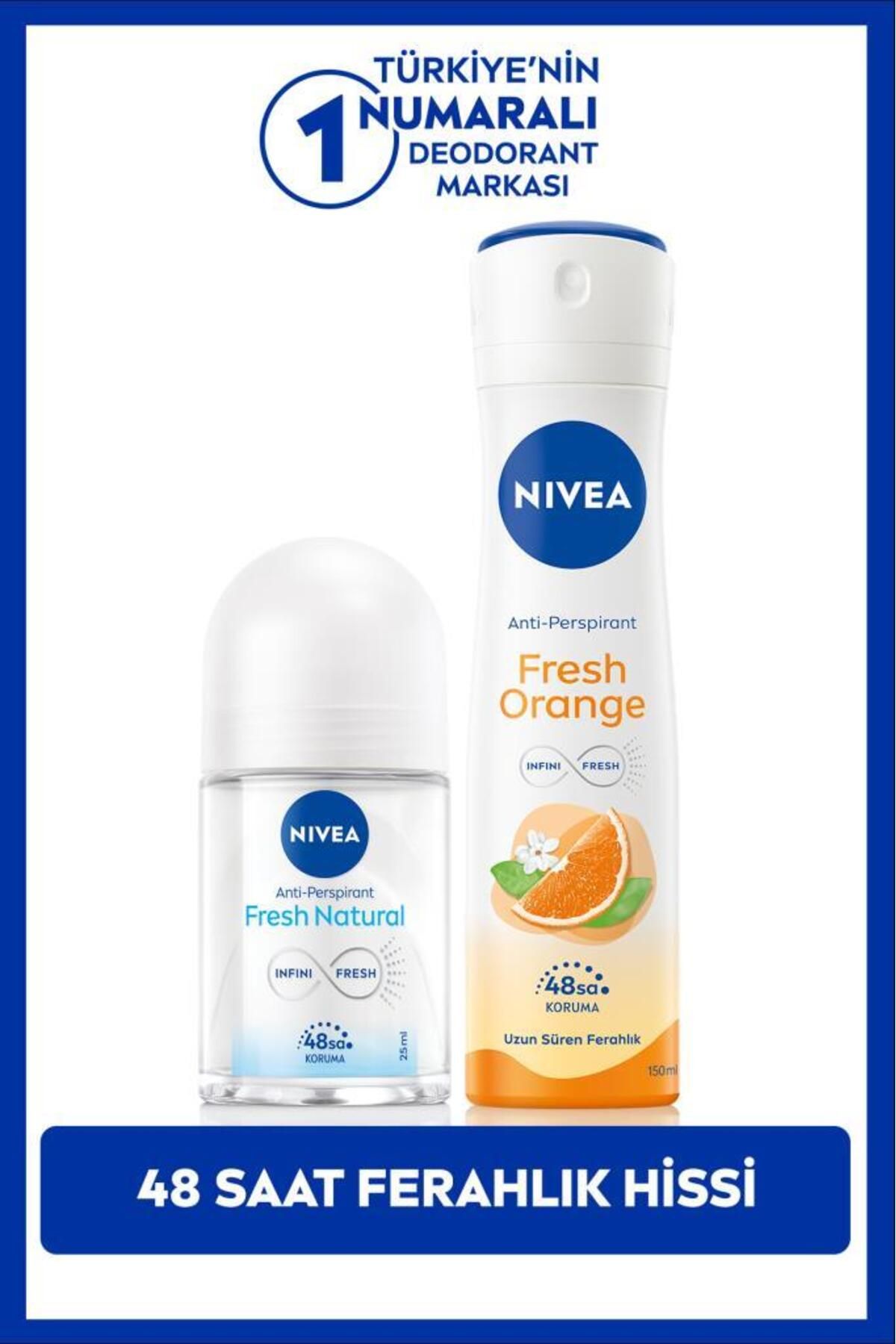 Женский дезодорант-спрей NIVEA Fresh Orange 150 мл и шариковый мини-дезодорант Fresh Natural 25 мл, защита 48 часов SET.NVE.996