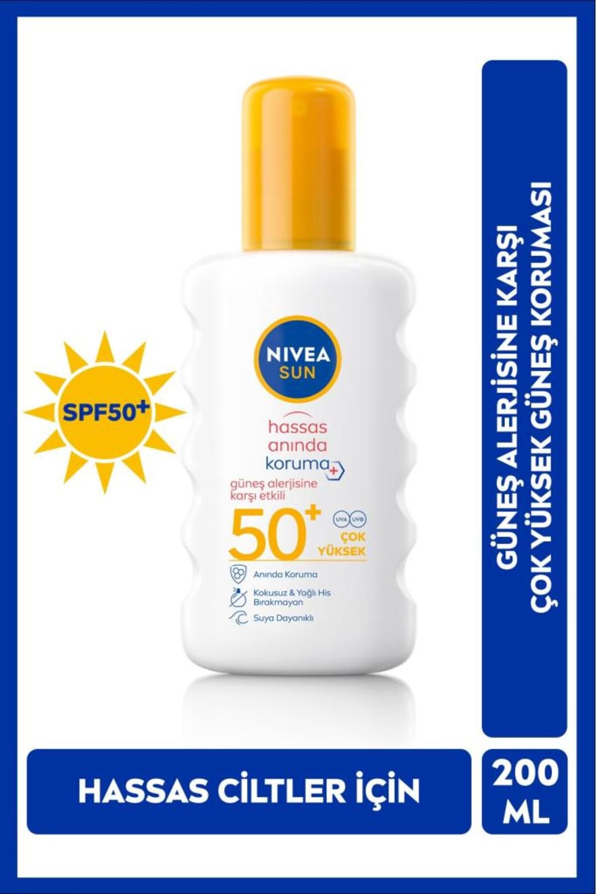 Солнцезащитный спрей NIVEA Sun Instant Protection 200 мл, Spf50, эффективен против солнечной аллергии, чувствительной кожи 615701