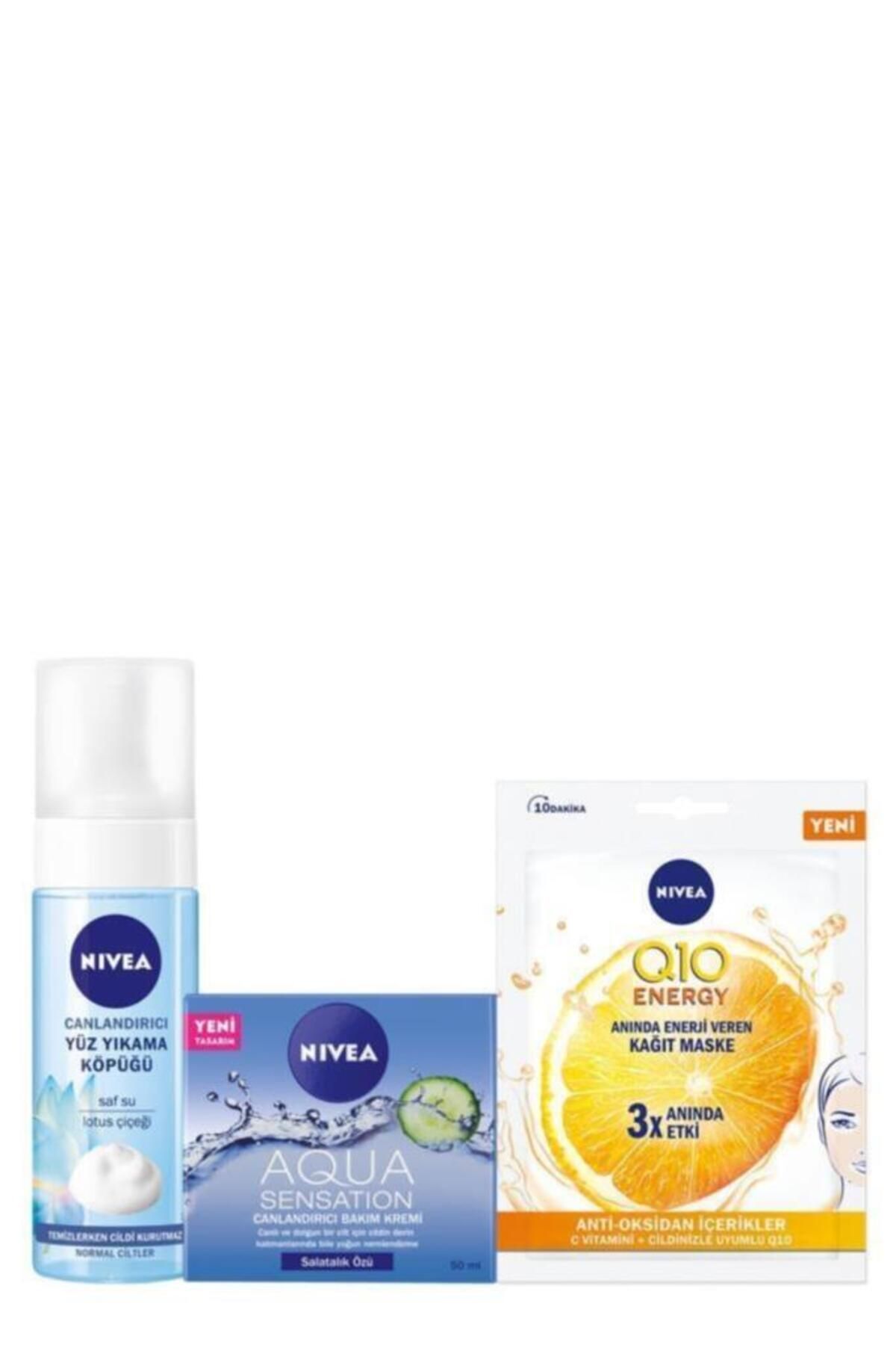 NIVEA Очищающая пенка для лица 150 мл Aqua Sensation Cream для нормальной кожи Q10 Бумажная маска SET.NVE.749