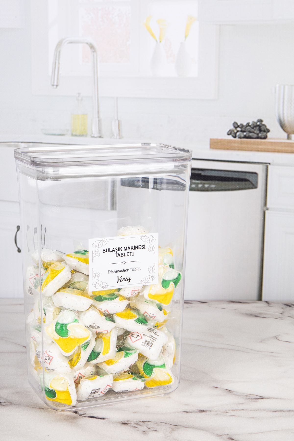 Karçiçeği Home-2-Piece 3.5 Lt Detergent Box with Scale Label 2 Lt Dishwasher Tablet Jar Box Organizer 2