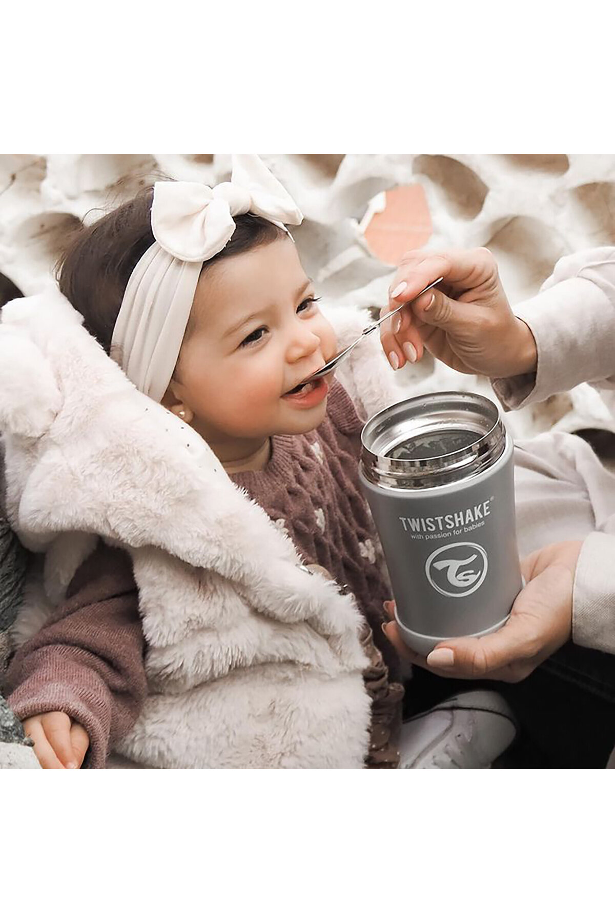 Twistshake Mama Termosu Gri 350 ml, kaşıklı bebek mama termosu, kaşıklı termos fotoğrafı 2 (önizleme)