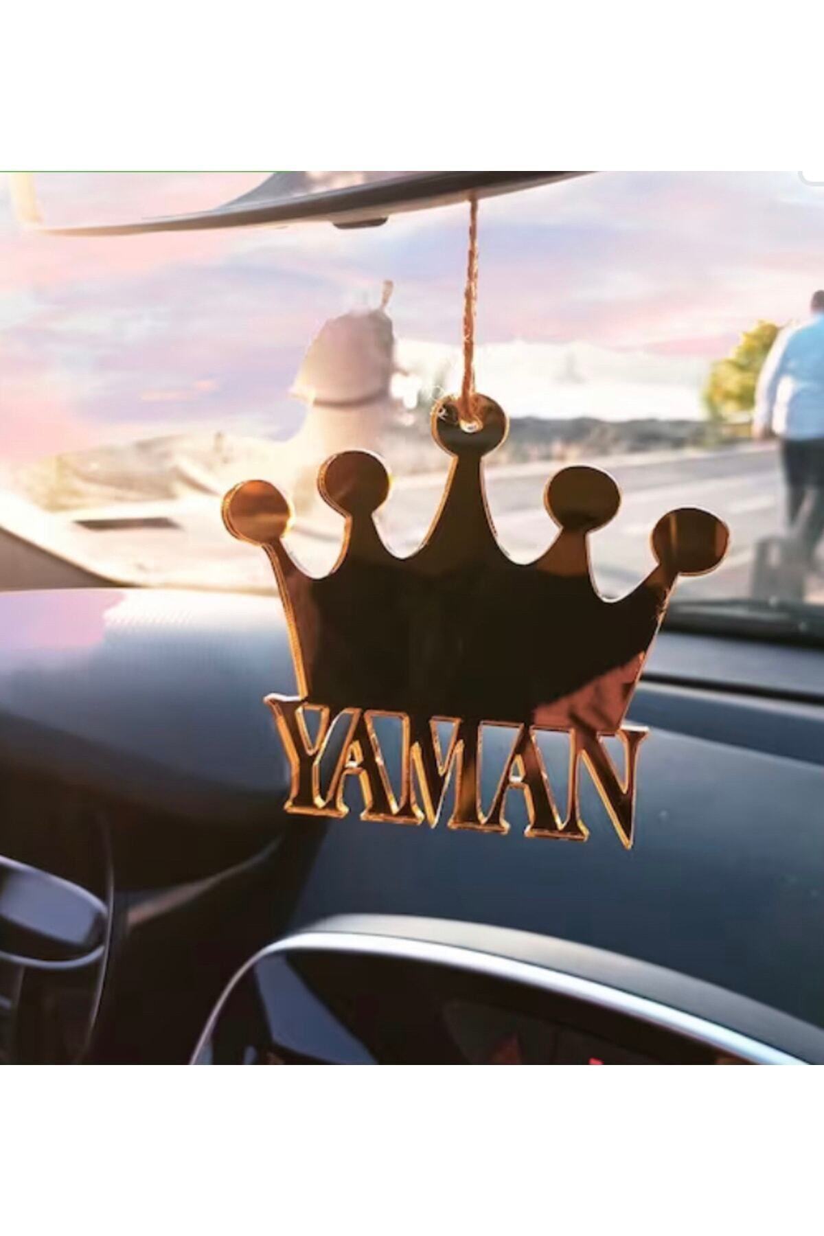 GÜVEN Pleksi Kral Tac İsimli Otomobil Dikiz Aynası Süsü Altın Renk