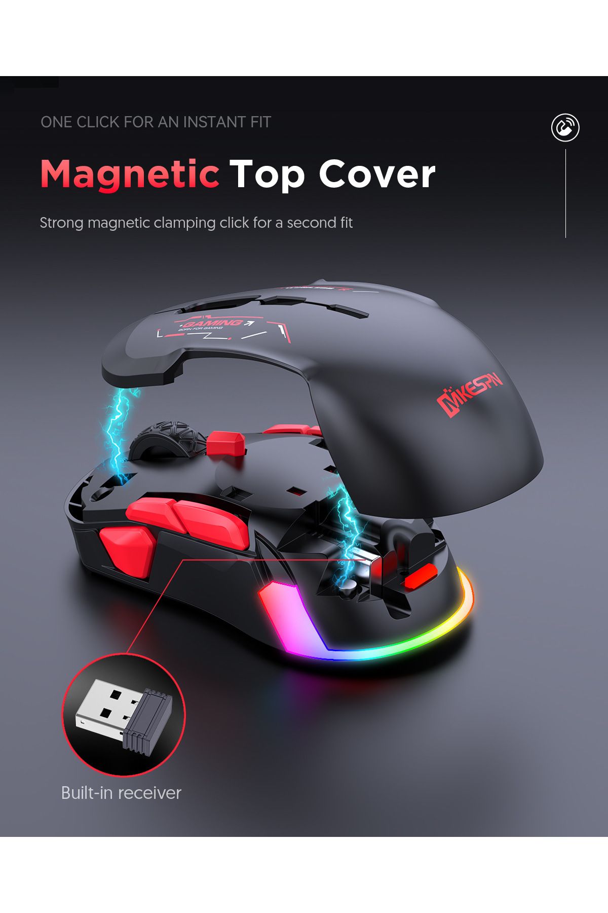 MKESPN-Wireless 10000DPI Macro RGB Gaming Mouse 10 Programmable Keys Rechargeable Game Mouse Charging RG... 6