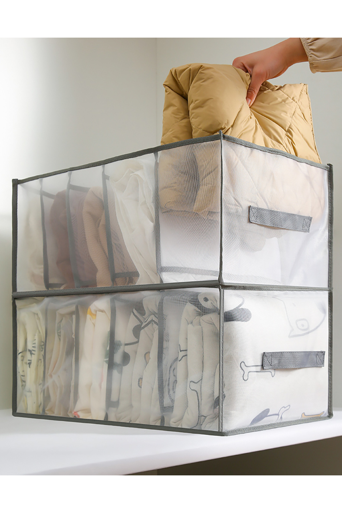 Choice-Large Capacity Quilt Cover Storage 5 Grids Bed Sheet Down Jacket Bath Towel Organizer Mesh Compar... 2