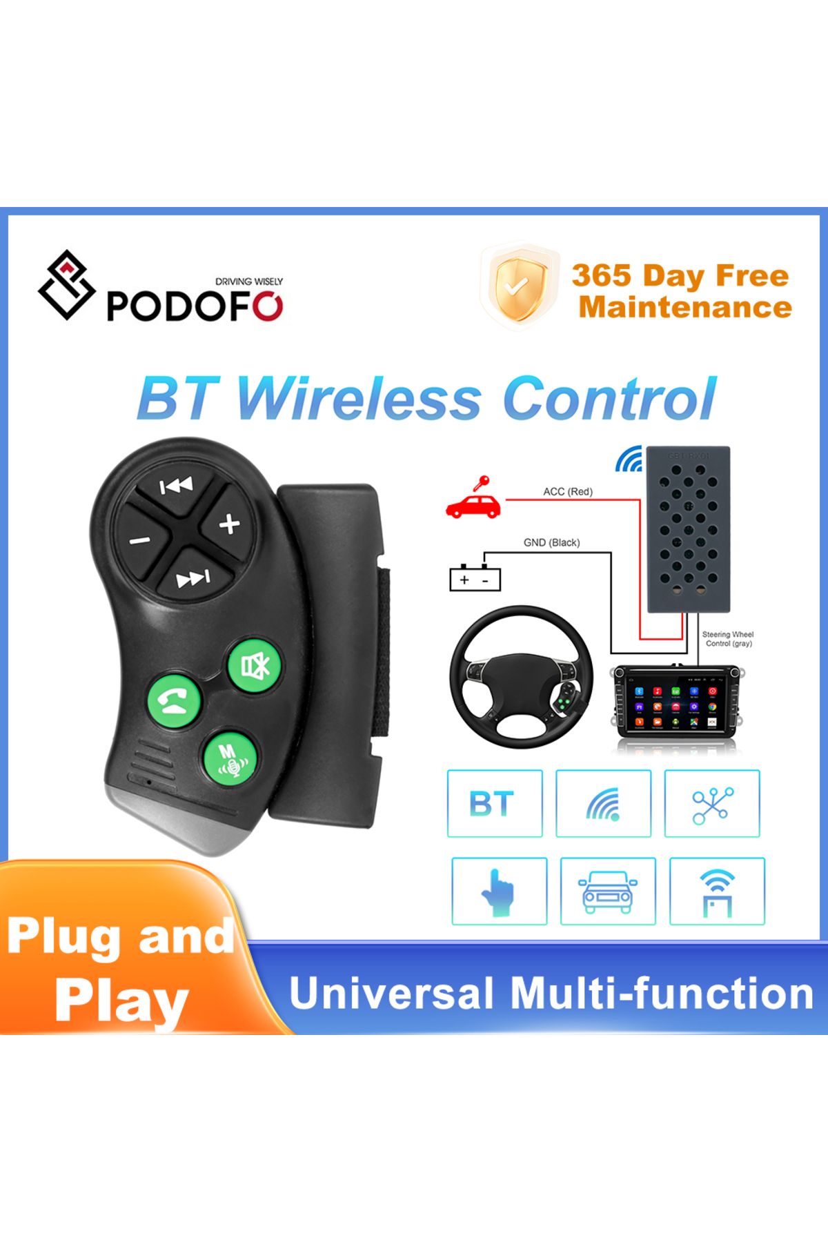 Choice-Podofo Universal Multi-function Car DVD GPS music Player BT Wireless Remote Controller Bluetooth ... 1