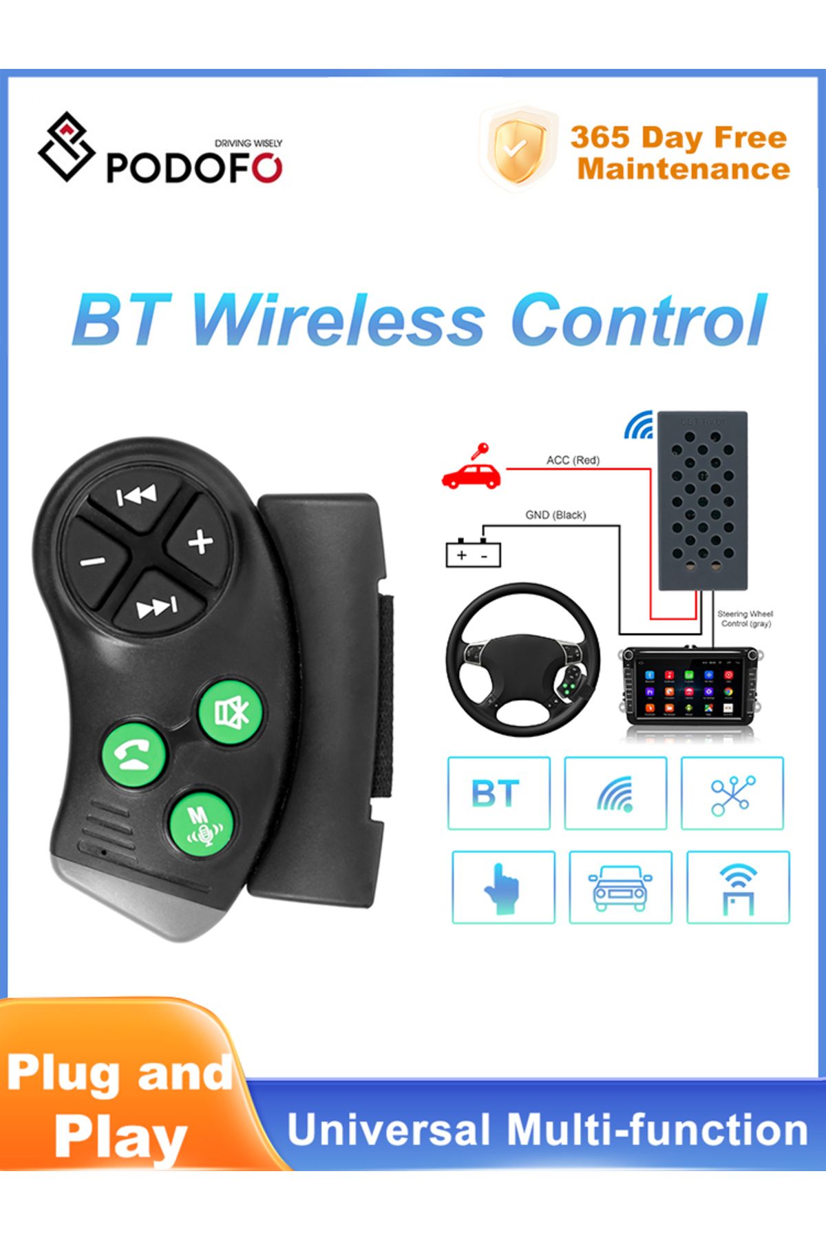 Choice-Podofo Universal Multi-function Car DVD GPS music Player BT Wireless Remote Controller Bluetooth ... 8