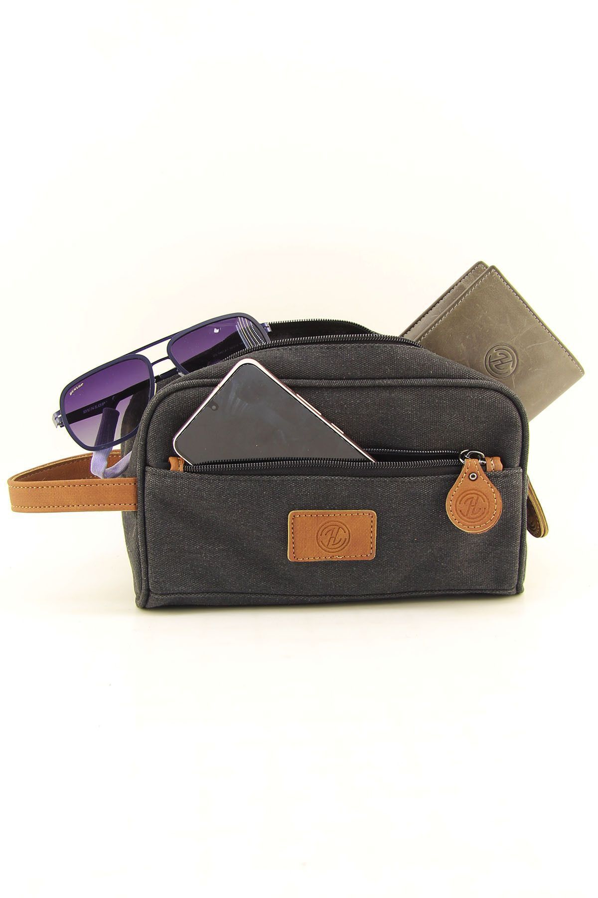 HNB-Men's Waterproof Canvas Bag - Camel, Shaving Organizer, Personal and Travel Daily Bag 5
