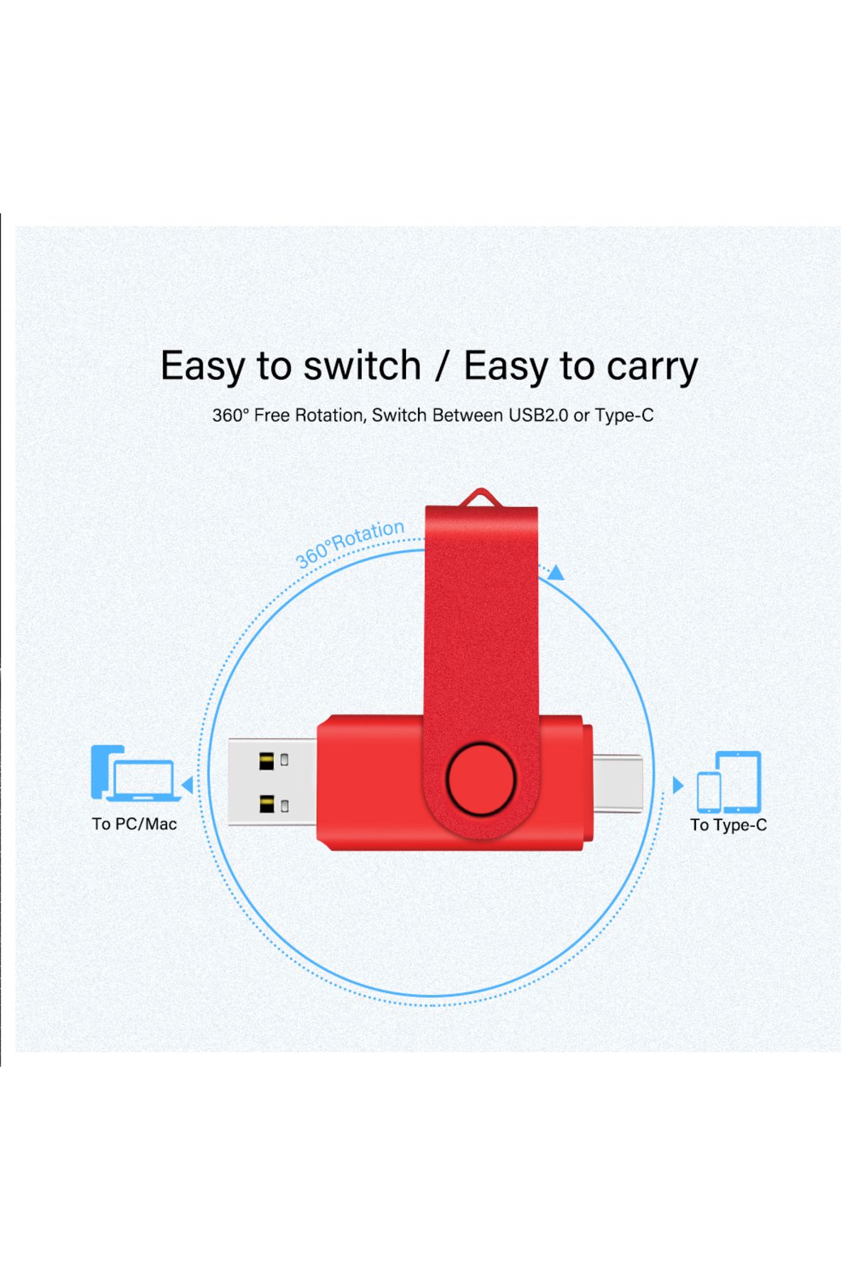 JASTER-TYPE-C USB Flash Drive 128GB 2 in 1 Red Memory Stick 32GB Rotatable Pen Drive 64GB Pendrive for M... 4