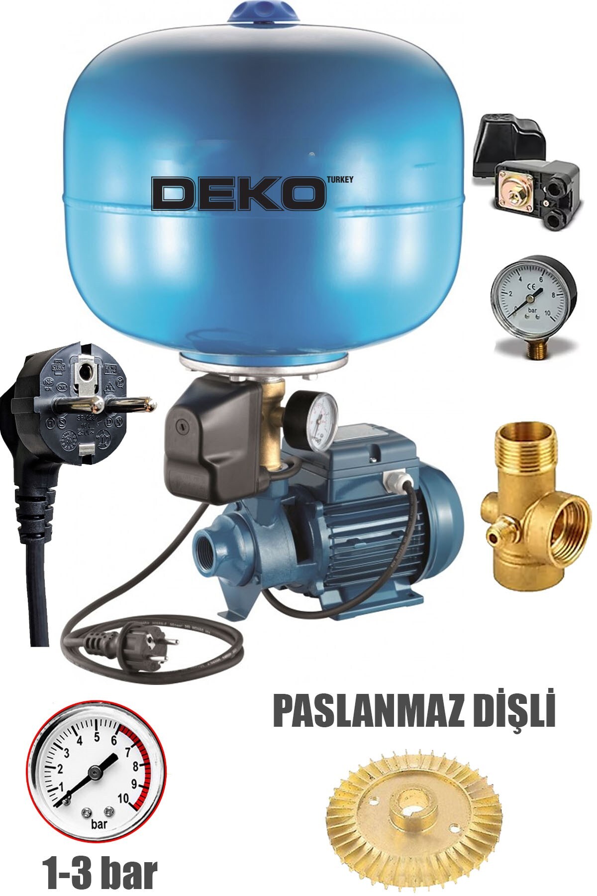 DEKO TURKEY Paslanmaz Çelik 24Lt Tank Santrifüj Otomatik Hidrofor Pompa Paket Hidrofor 2 Kat 2 Daire