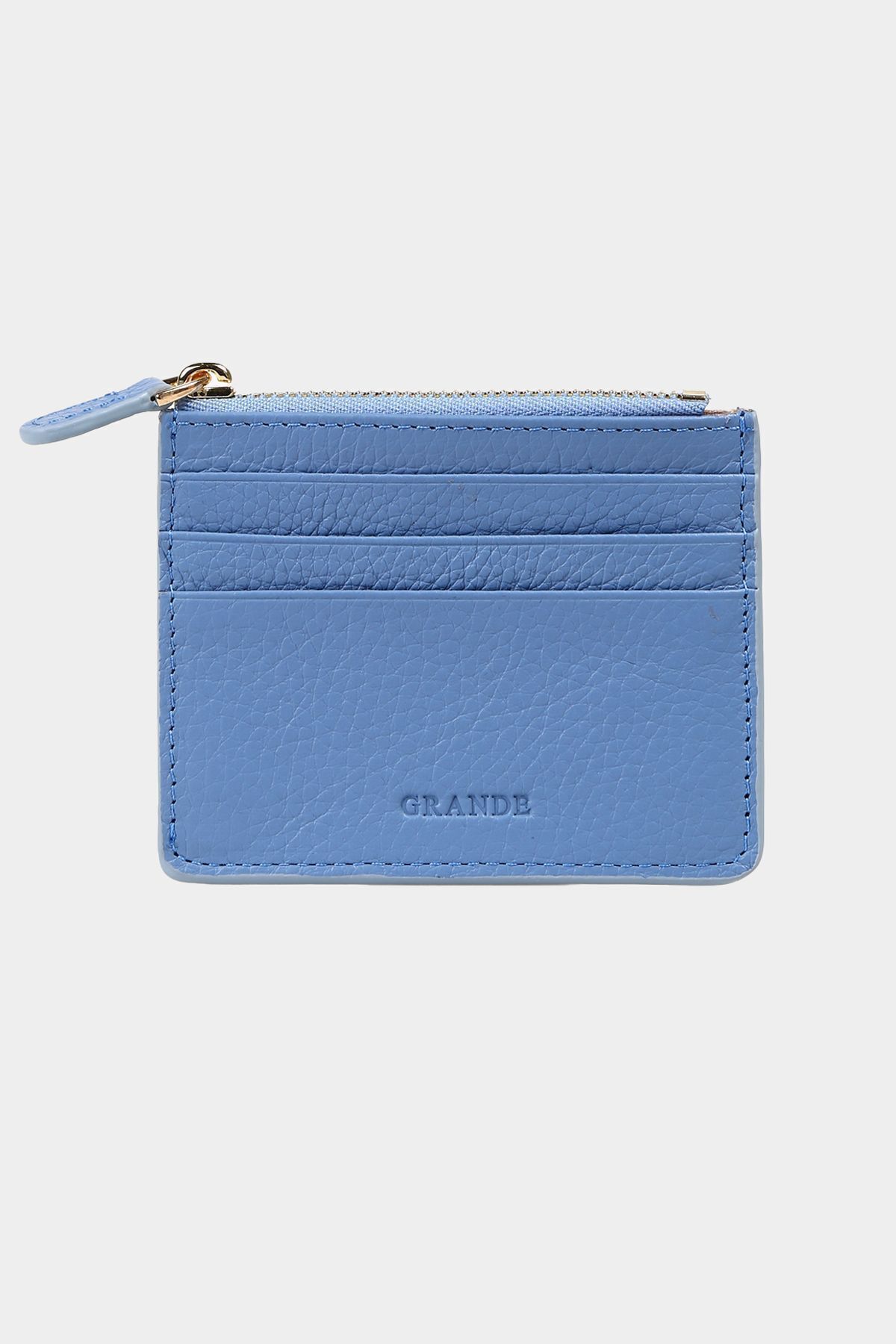 3603 Genuine Leather Coin Reservoir Zippered Women Men Wallet Card Holder Baby Blue