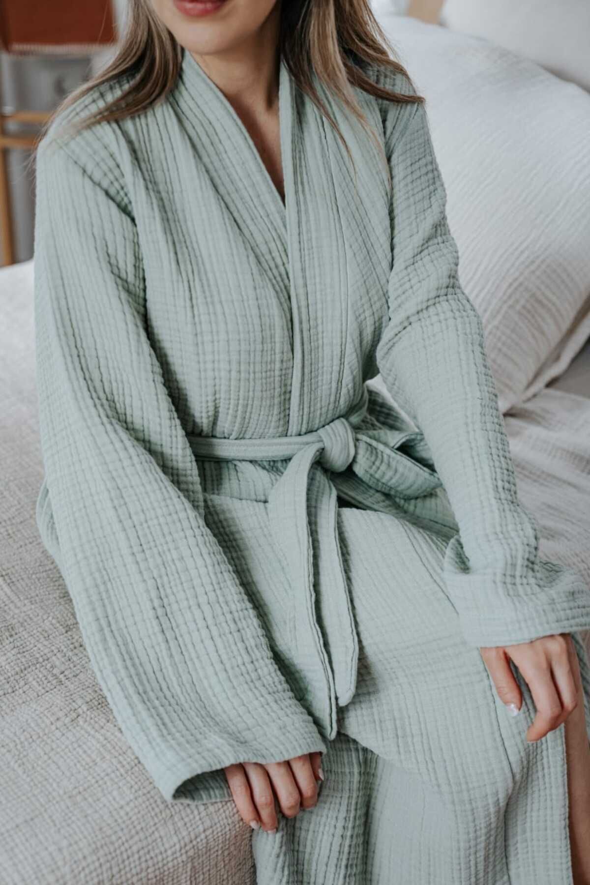 Mia 4 Kat Müslin Kimono Model Bornoz/sabahlık Yeşil Renk Fiyatı ...