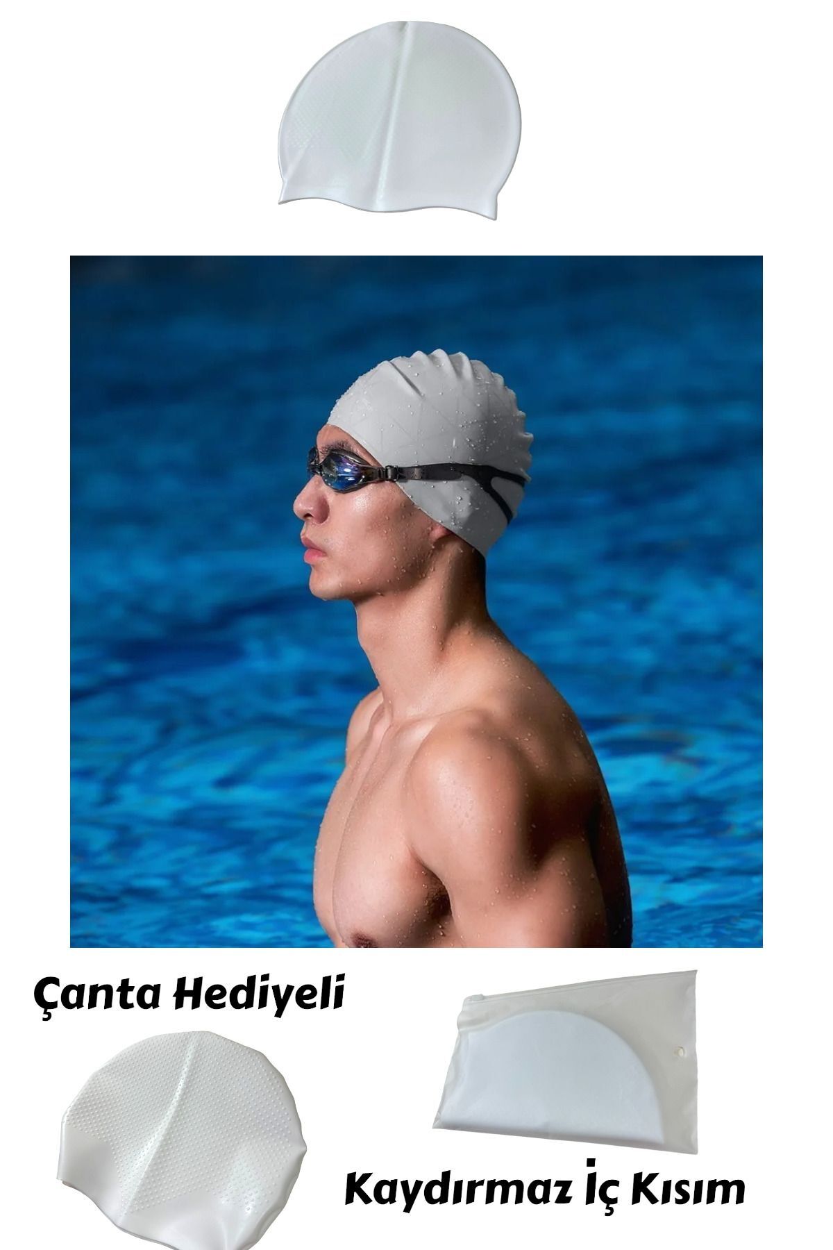 YILDIRIM OYUNCAK Silikon Deniz Ve Havuz Bonesi - Yüzücü Silikon Düz Renk Bone Çanta